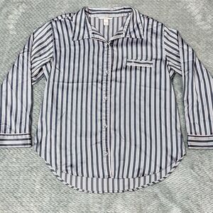 Victoria's Secret Pajama Top Large Pink Satin Long‎ Sleeve Button Up Pinstripe